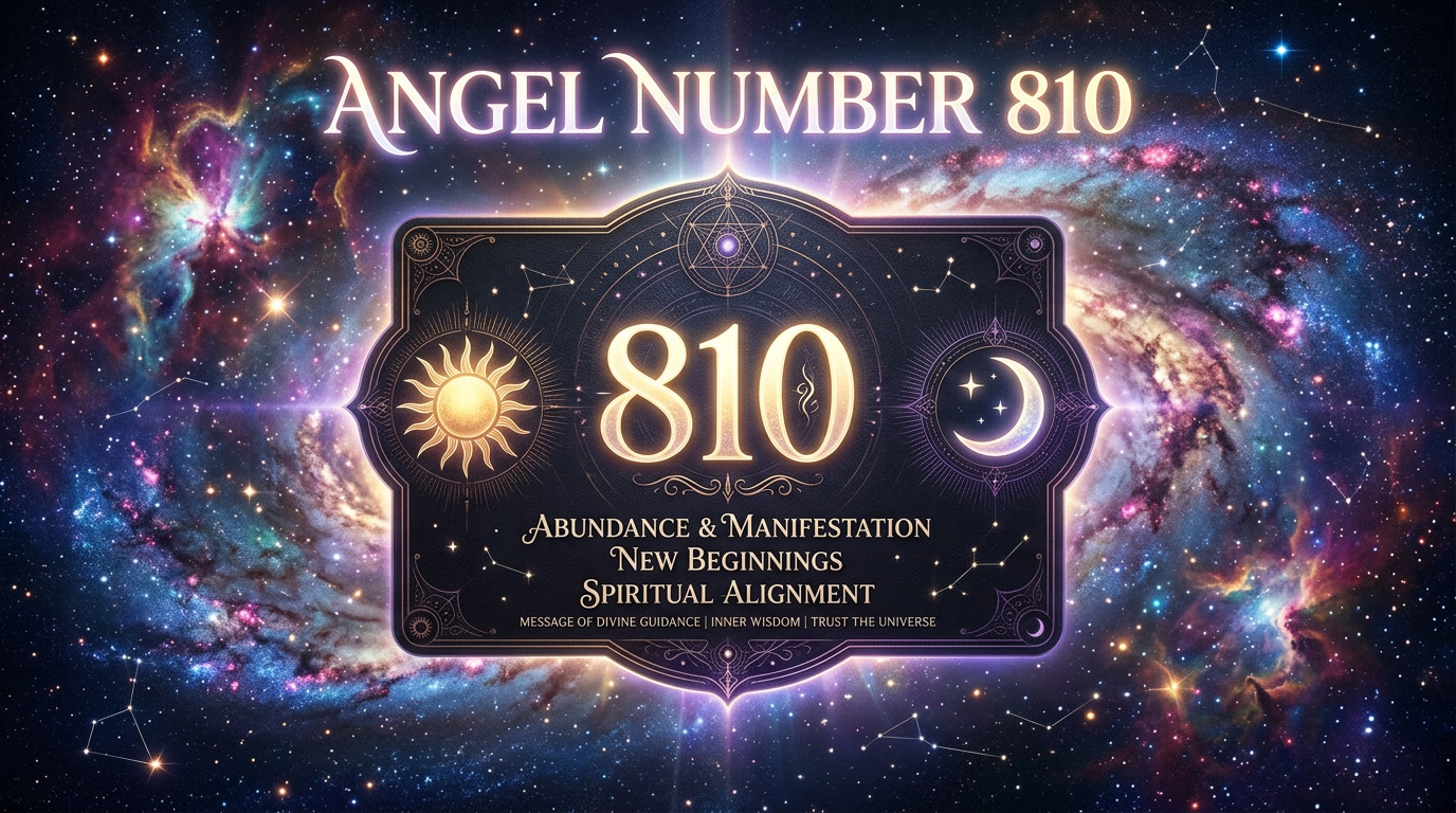810 angel number meaning with cosmic galaxy background showing abundance, new beginnings, and spiritual alignment. 8:10 Angel Number Meaning